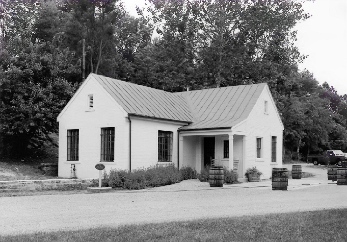 Labrot and Grahams Oscar Pepper - Old Crow - Distillery, Versailles Kentucky 1997 Office and scale pit (protected by barrels), looking from southwest to northeast