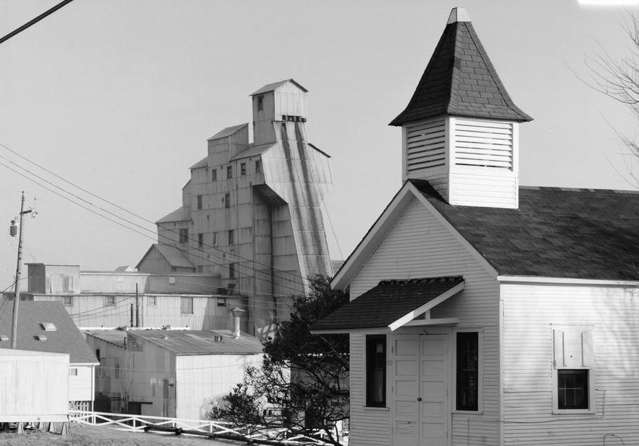 Avery Island Salt Works, Avery Island Louisiana 1990 BREAKER BUILDING FROM NORTHWEST, CHURCH IN FOREGROUND