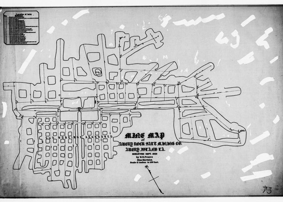 Avery Island Salt Works, Avery Island Louisiana MINE MAP. September 1929