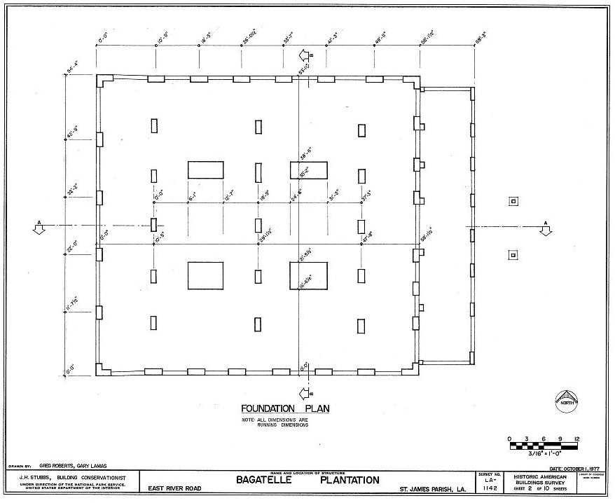 Bagatelle Plantation House, Donaldsonville, Louisiana Foundation Plan