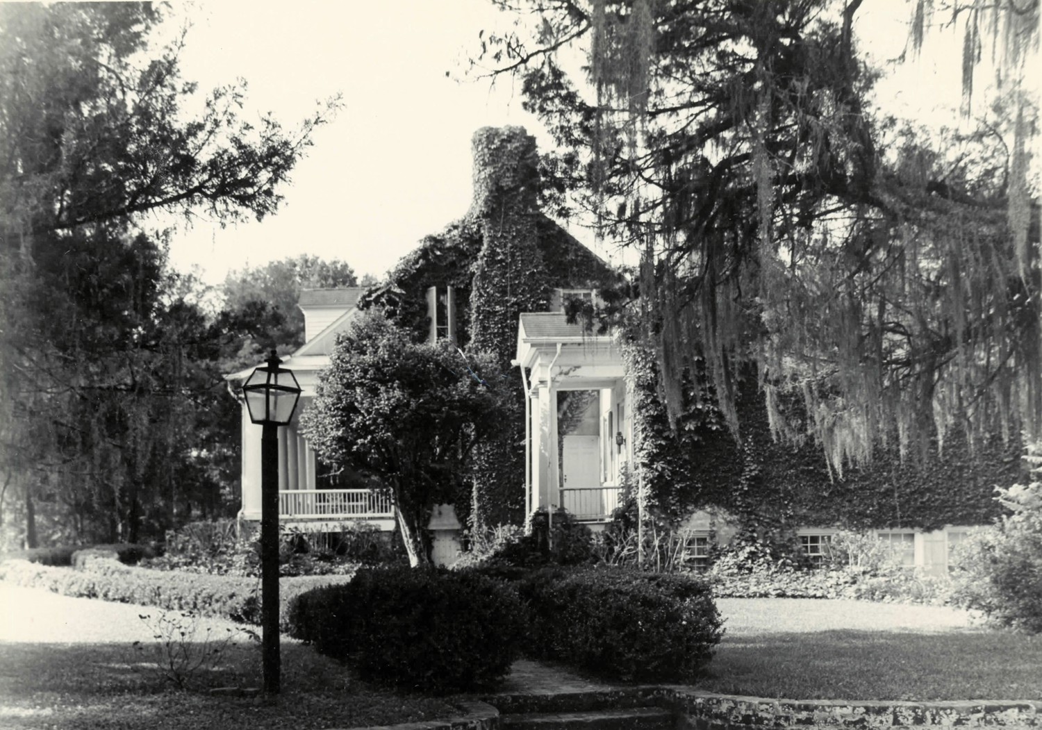 Asphodel Plantation and Cemetery, Jackson Louisiana North facade showing side detail of wing and gallery (1972)