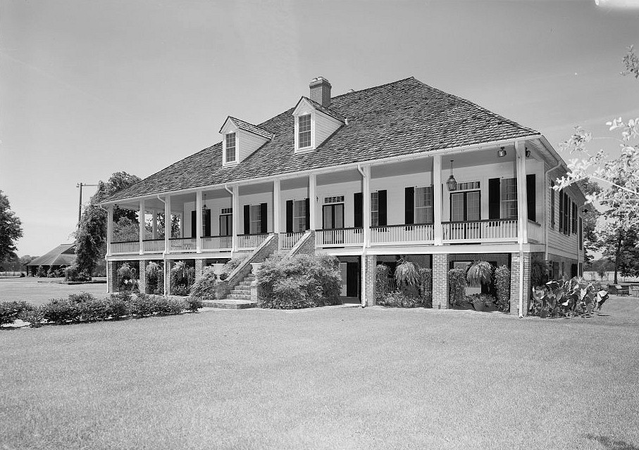 Oaklawn Plantation Mansion, Natchez Louisiana Perspective view of southeast elevation looking from the east