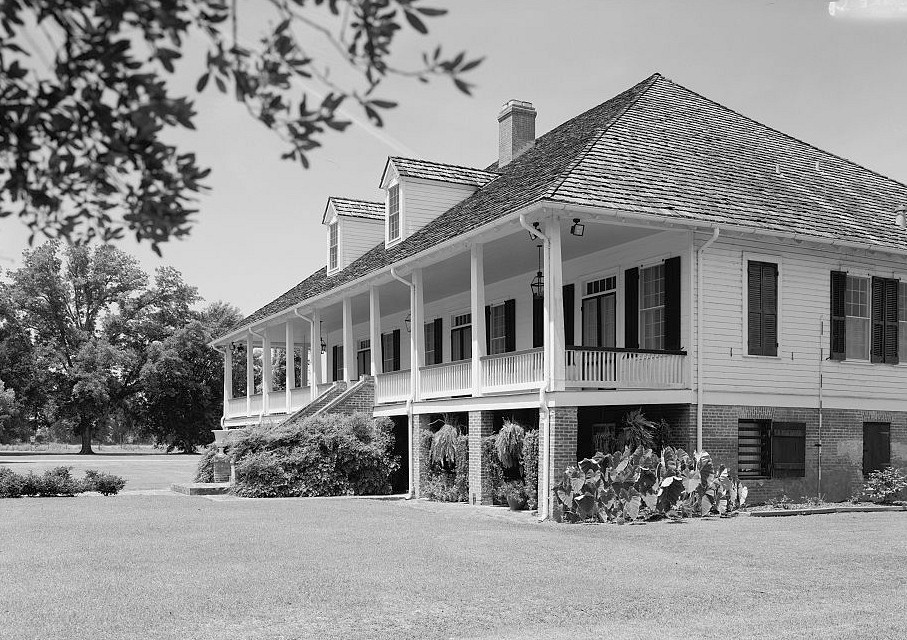 Oaklawn Plantation Mansion, Natchez Louisiana Perspective view looking from the east