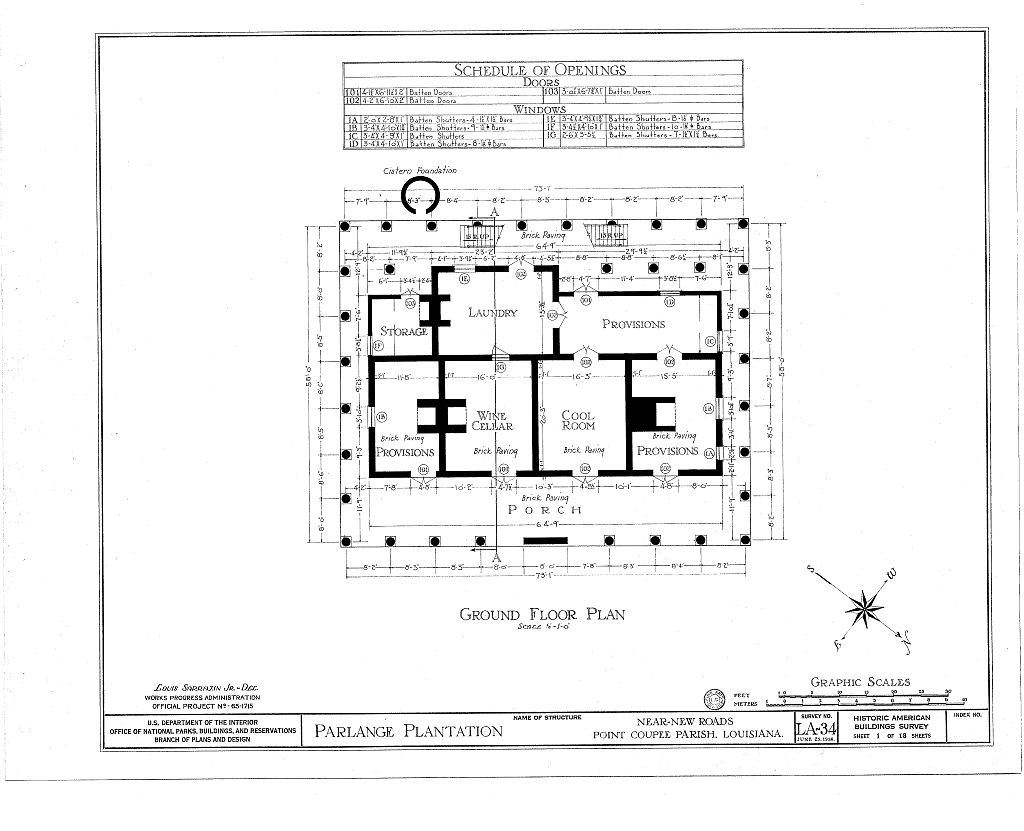 Parlange Plantation House, New Roads Louisiana Basement Floor Plan