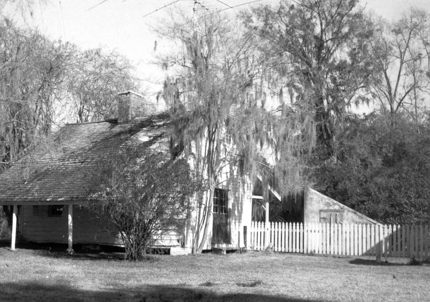 Cottage Plantation, St. Francisville Louisiana School House, 2 rooms each with fireplace. In the days when the building was used as a school,  one room was the school,  the other the tutor's  bedroom (1973)