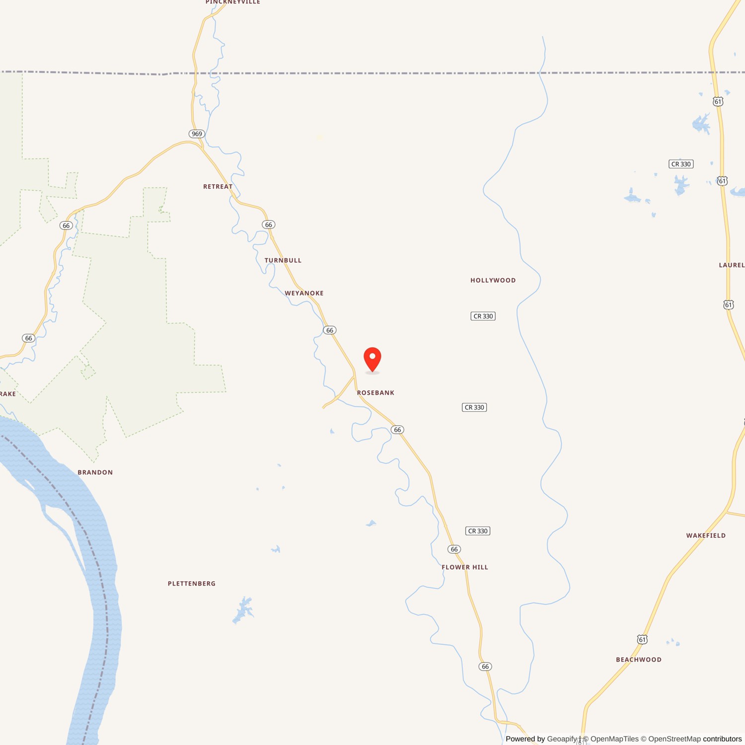 Rosebank Plantation House Location Map