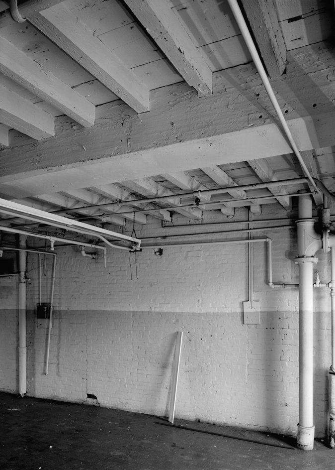 Boston Manufacturing Company, Waltham Massachusetts 1979 NON-SLOW BURN CONSTRUCTION DETAIL, SECOND FLOOR OF 1816 MILL LOOKING WEST-SOUTHWEST; MOST FLOORS IN THE 1814 AND 1816 MILLS HAD ORIGINAL FLOORING REPLACED WITH SLOW BURN CONSTRUCTION.