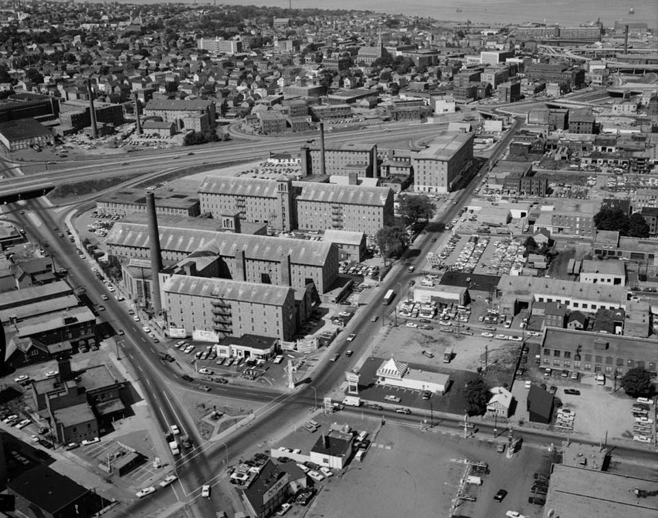 Durfee Mills, Fall River Massachusetts August 1968 AERIAL VIEW #2, LOOKING WEST