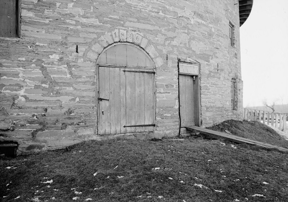 Shaker Church Family Round Barn, Hancock Massachusetts December 28, 1939 NORTH SIDE, DOORS TO MAIN FLOOR