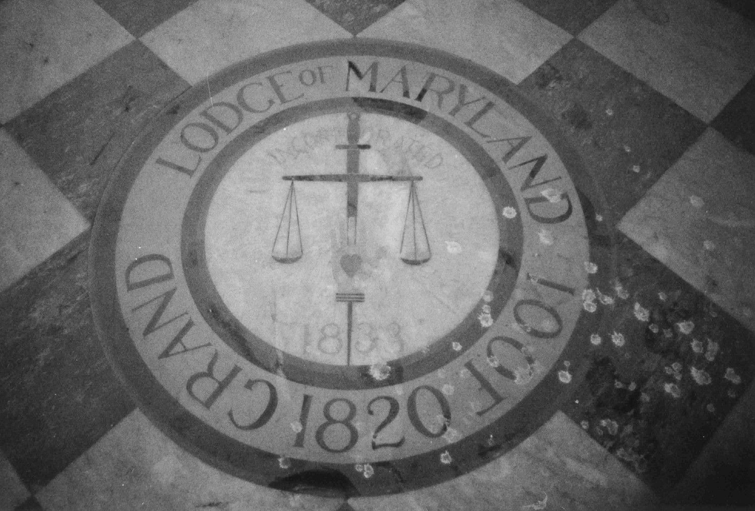 Odd Fellows Hall - Cathedral Place, Baltimore Maryland Seal on Ballroom floor (1978)