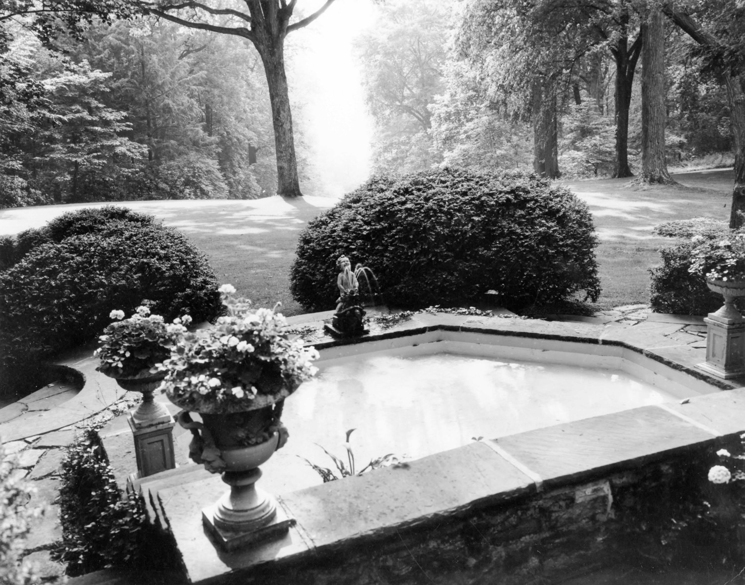 Tyrconnell House and Gardens, Baltimore Maryland View from west terrace looking west to Lake Roland (1984)