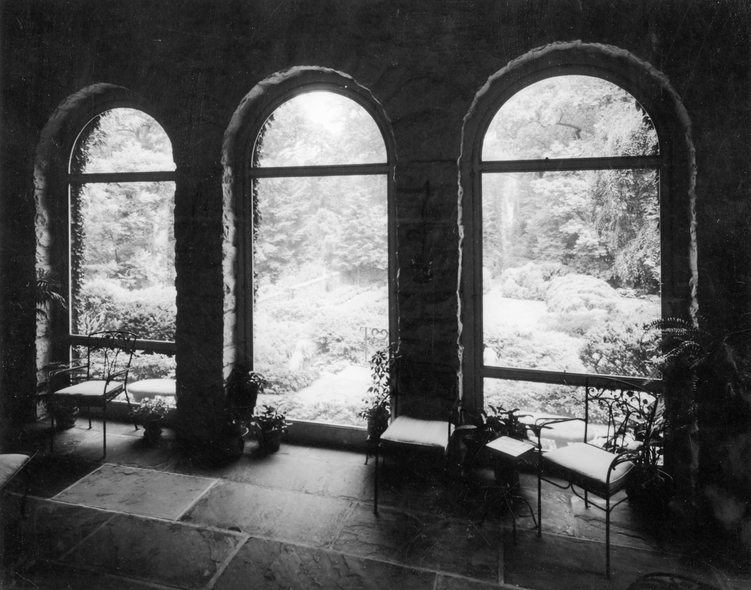 Tyrconnell House and Gardens, Baltimore Maryland North porch on west wing, view north to garden (1984)