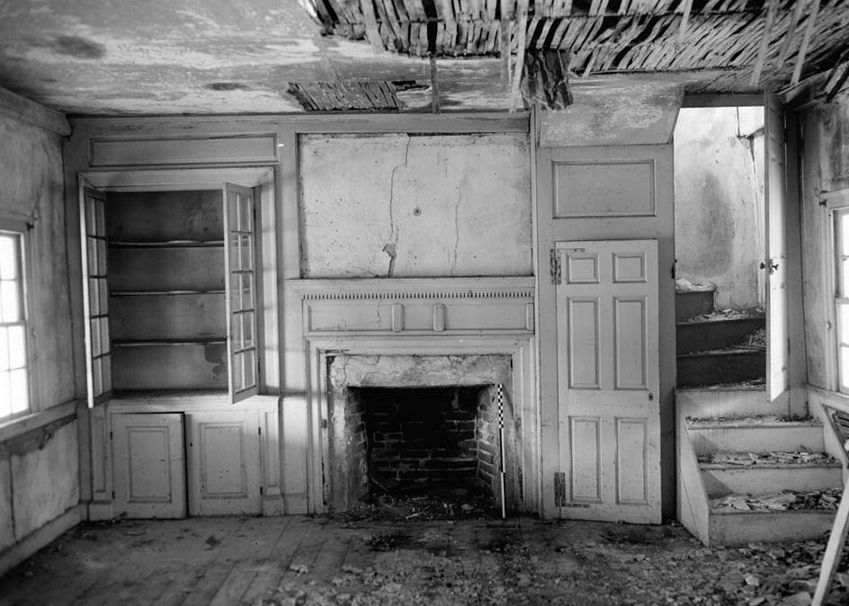 Godlington Manor, Chestertown Maryland 1972 GROUND FLOOR, EAST ROOM, EAST WALL, SHOWING BUILT IN CUPBOARD, PANELING AND FIREPLACE AND OVERMANTEL
