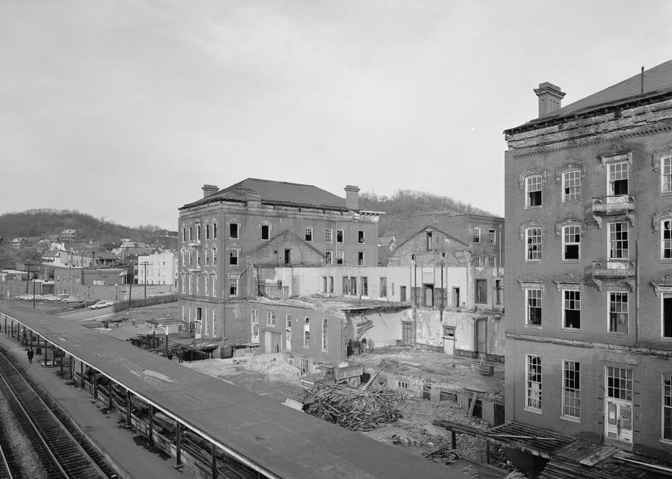 B & O Railroad Queen City Hotel and Station, Cumberland Maryland WEST ELEVATION DURING DEMOLITION, LOOKING NORTHEAST