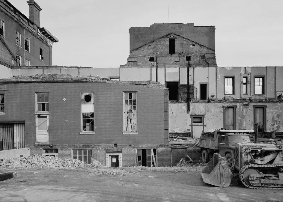 B & O Railroad Queen City Hotel and Station, Cumberland Maryland CENTER PORTION OF BUILDING AFTER DEMOLITION, WITH ONLY BACK WALL STANDING