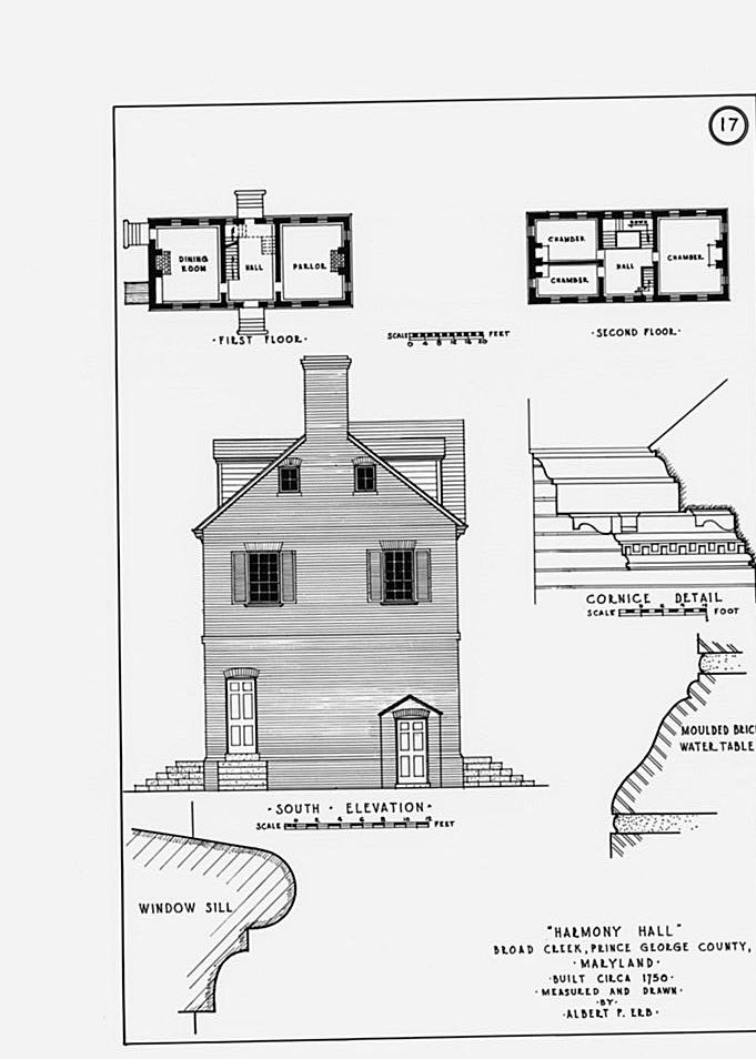Harmony Hall - Battersea, Friendly Maryland SOUTH ELEVATION, FLOOR PLANS AND DECORATIVE DETAILS