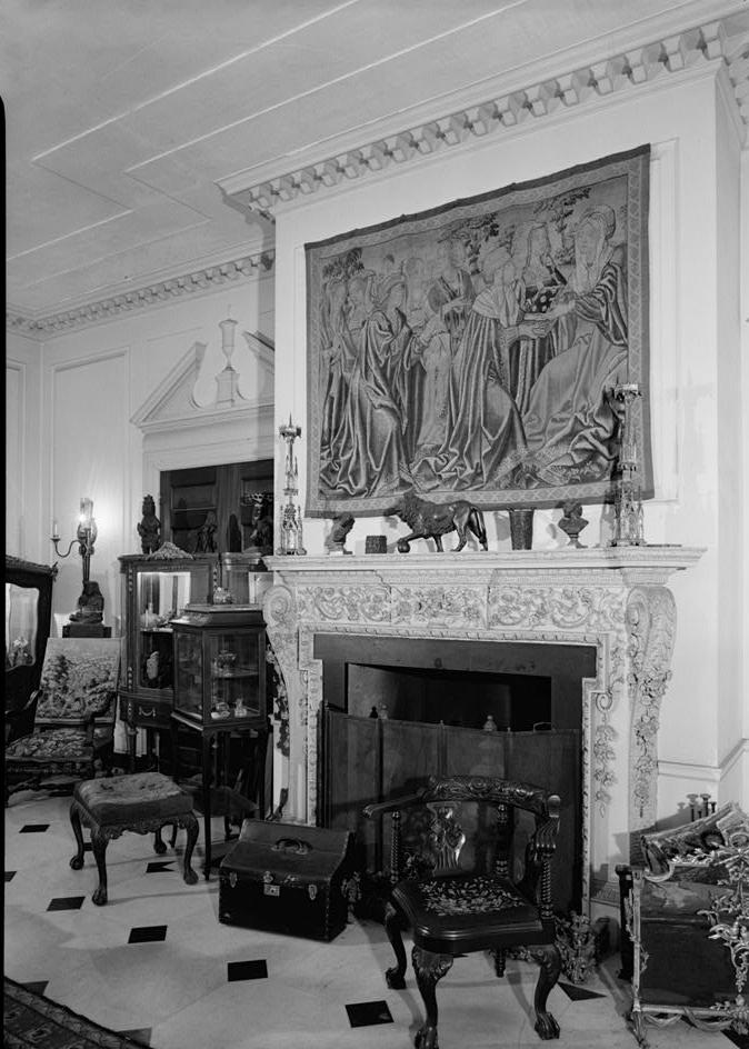Oxon Hill Manor, Oxon Hill Maryland December 1971 ENTRANCE HALL FIREPLACE AND DOOR TO LIBRARY