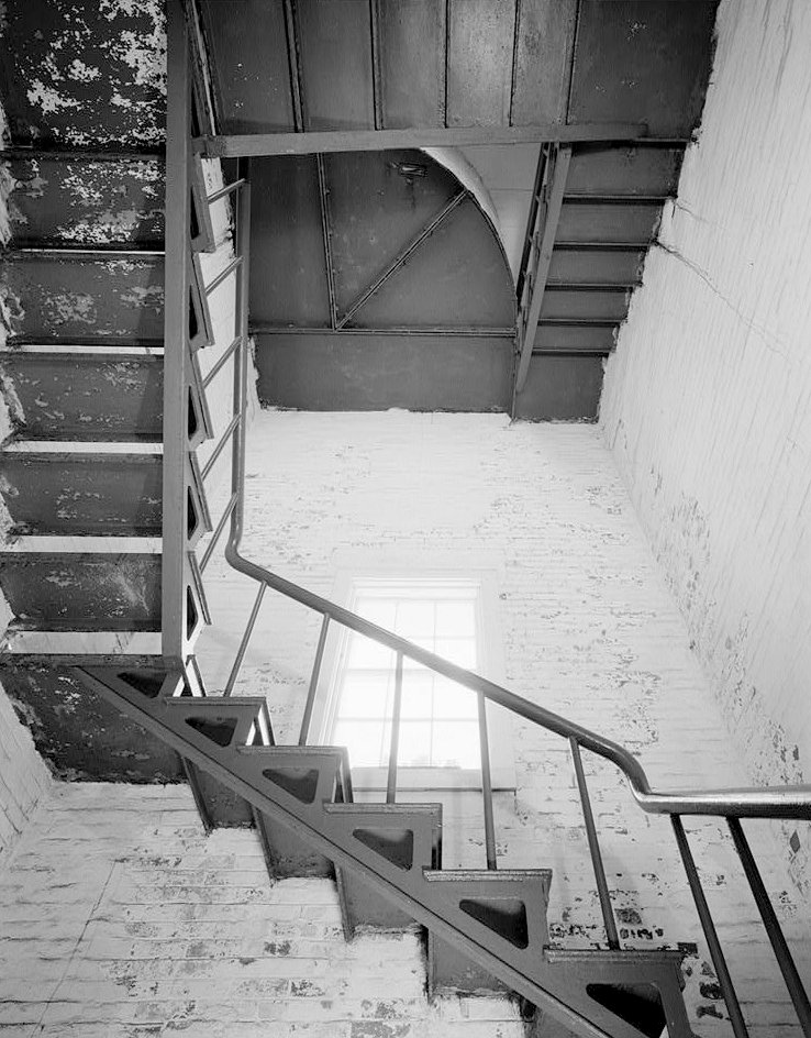 Hendricks Head Light Station, West Southport Maine Interior of light tower, looking upwards at south wall from entrance (1989)