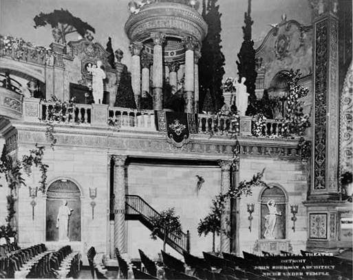 The Grand Riviera Theatre, Detroit Michigan NORTHWEST AUDITORIUM WALL DETAIL (Stuffed Parrot Was Eberson "Trademark.")