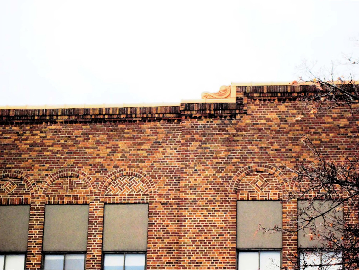 Eastern Avenue School, Grand Rapids Michigan South elevation, terra cotta detail at parapet (2012)