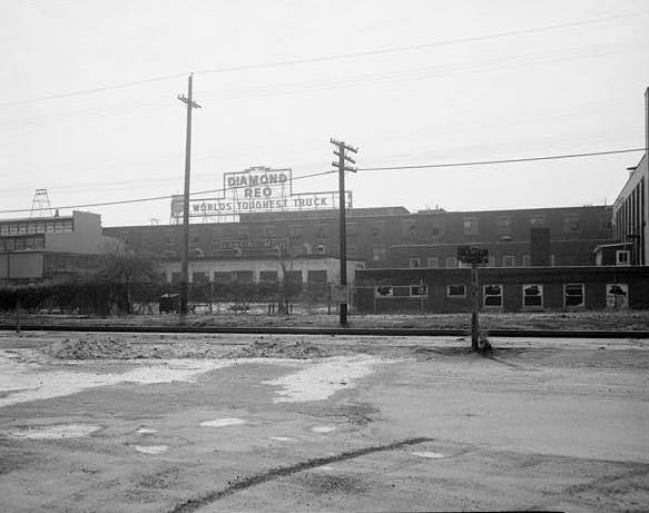Reo Motor Car Company Plant, Lansing Michigan Building #2, looking south from Grand Trunk Railroad Station.