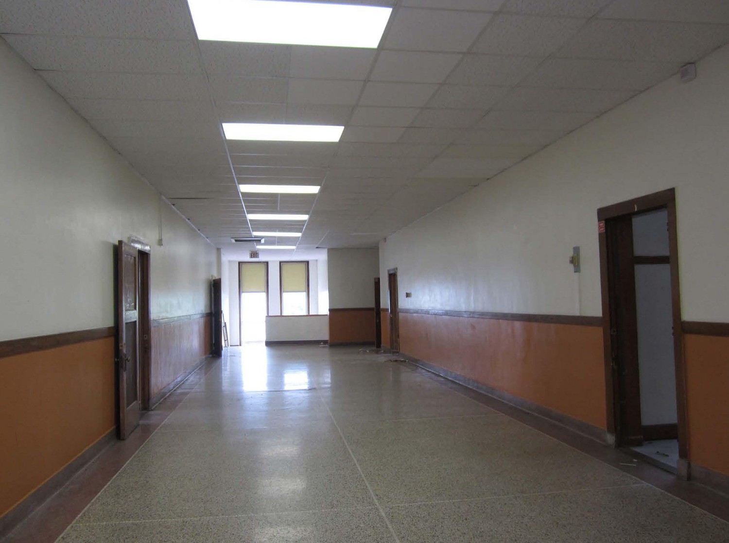 Lincoln School, Owosso Michigan Second floor north-south corridor looking north toward stairwell (2014)