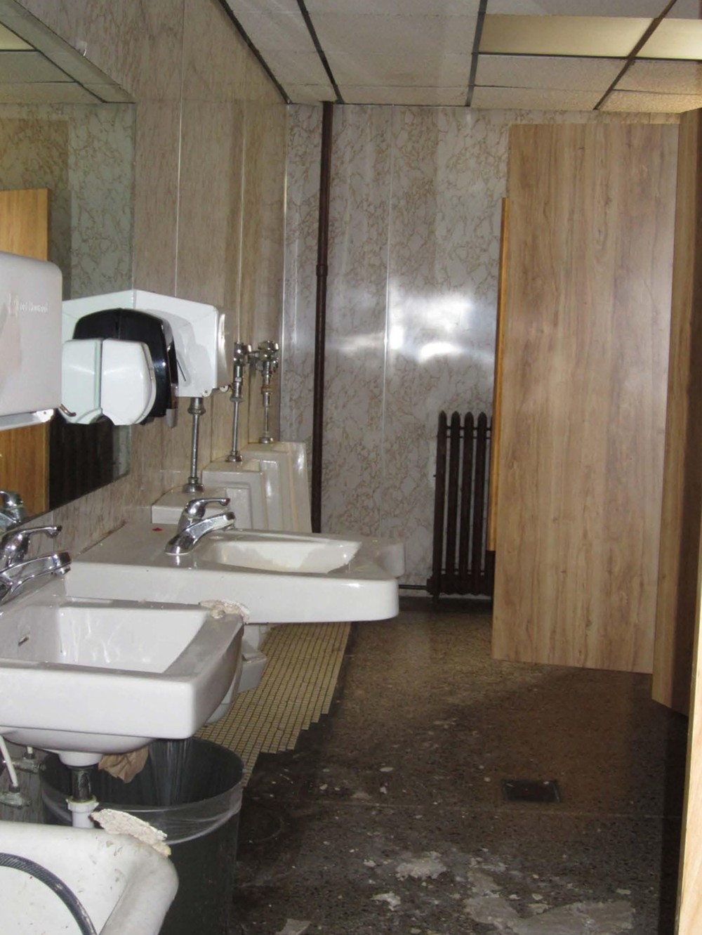 Lincoln School, Owosso Michigan First floor boys' bathroom looking east (2014)