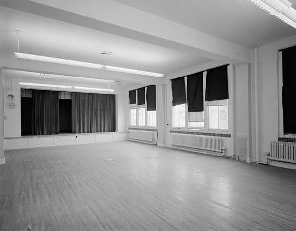 Frederika Bremer Intermediate School, Minneapolis Minnesota Music room on first floor in north end of west wing.  View to southwest