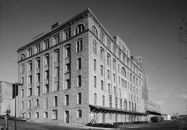 Pillsbury 'A' Mill, Minneapolis Minnesota SOUTH (FRONT) AND WEST SIDE ELEVATIONS FROM THIRD AVENUE, LOOKING NORTHWEST