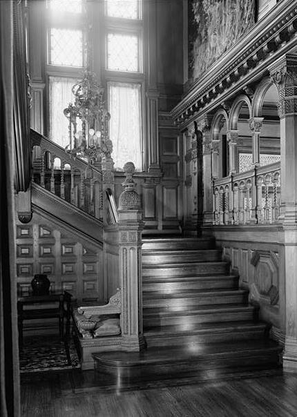James C. Burbank House (Livingston-Griggs House), St. Paul Minnesota FIRST FLOOR, STAIR HALL, DETAIL OF NEWEL AND STAIRCASE