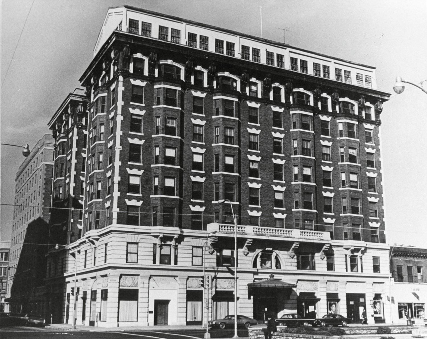 Joplin Connor Hotel, Joplin Missouri View of Connor Hotel east (front)looking west along Fourth Street. Main Street runs north and south by front of hotel. The connor Annex shows in left side of picture. East looking west (1971) 