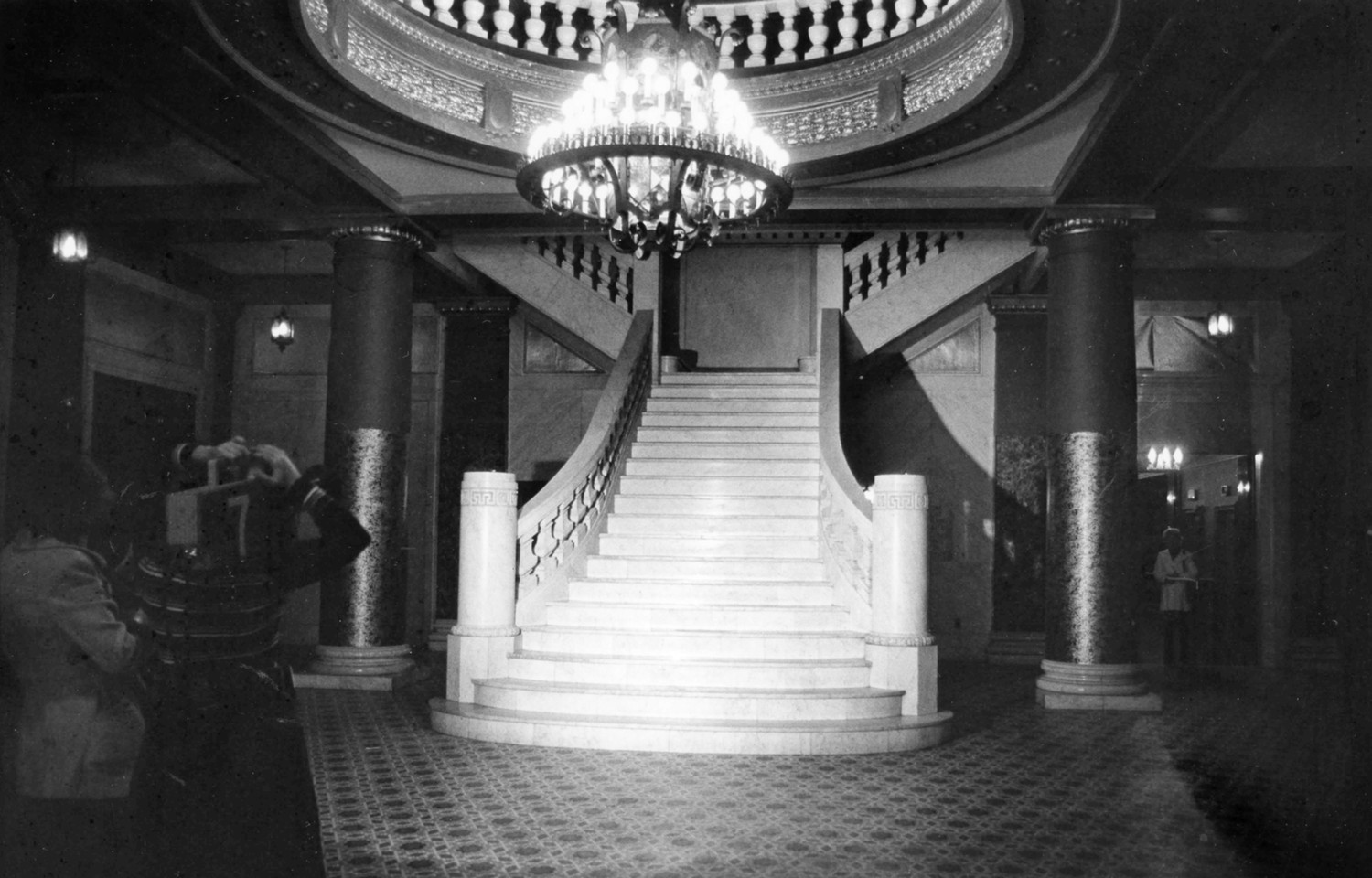 Joplin Connor Hotel, Joplin Missouri Interior view of the grand staircase leading from the lobby to the mezzanine above. (1977) 