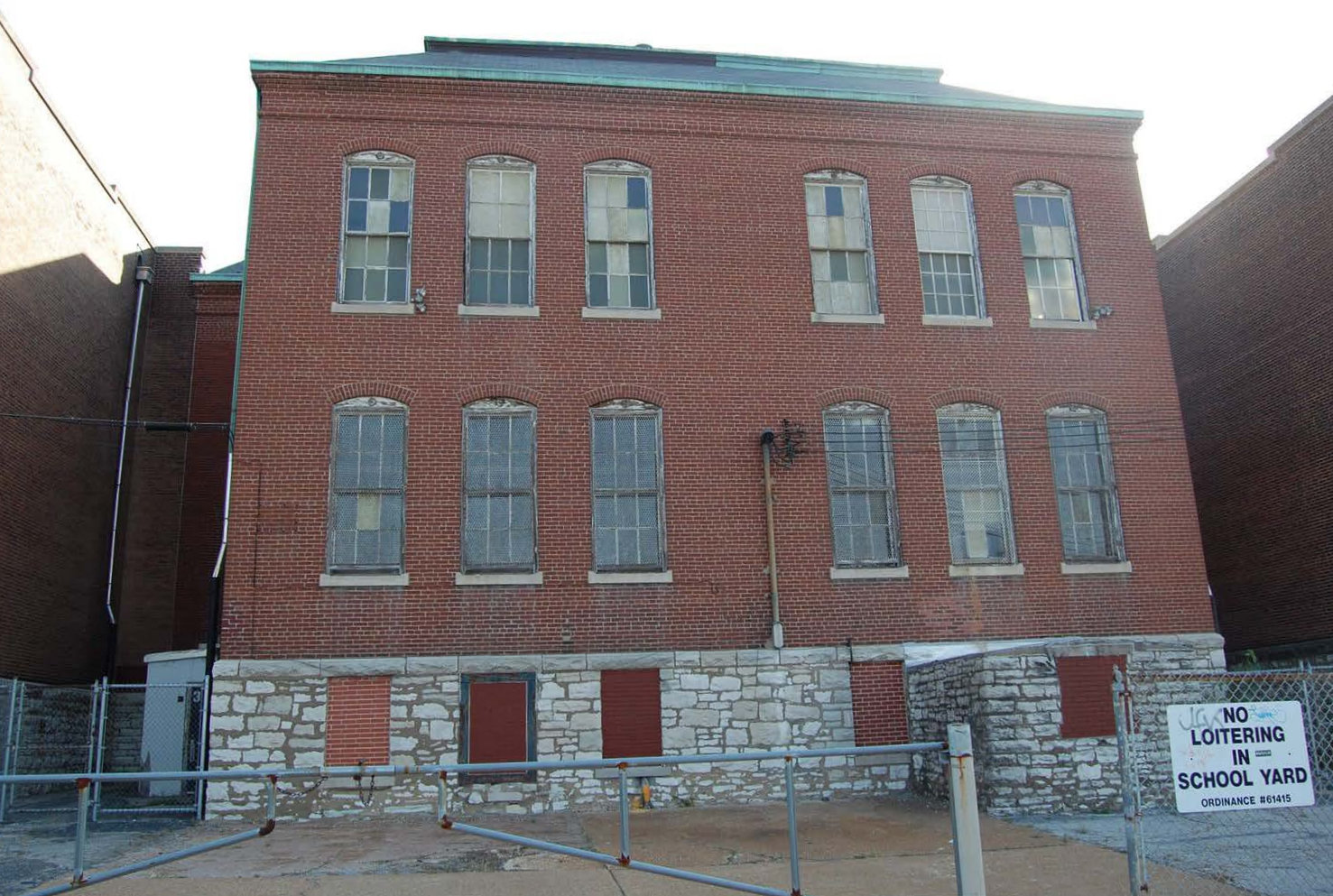Gratiot School, St. Louis Missouri Exterior, Central Block looking East at West Elevation (2015)