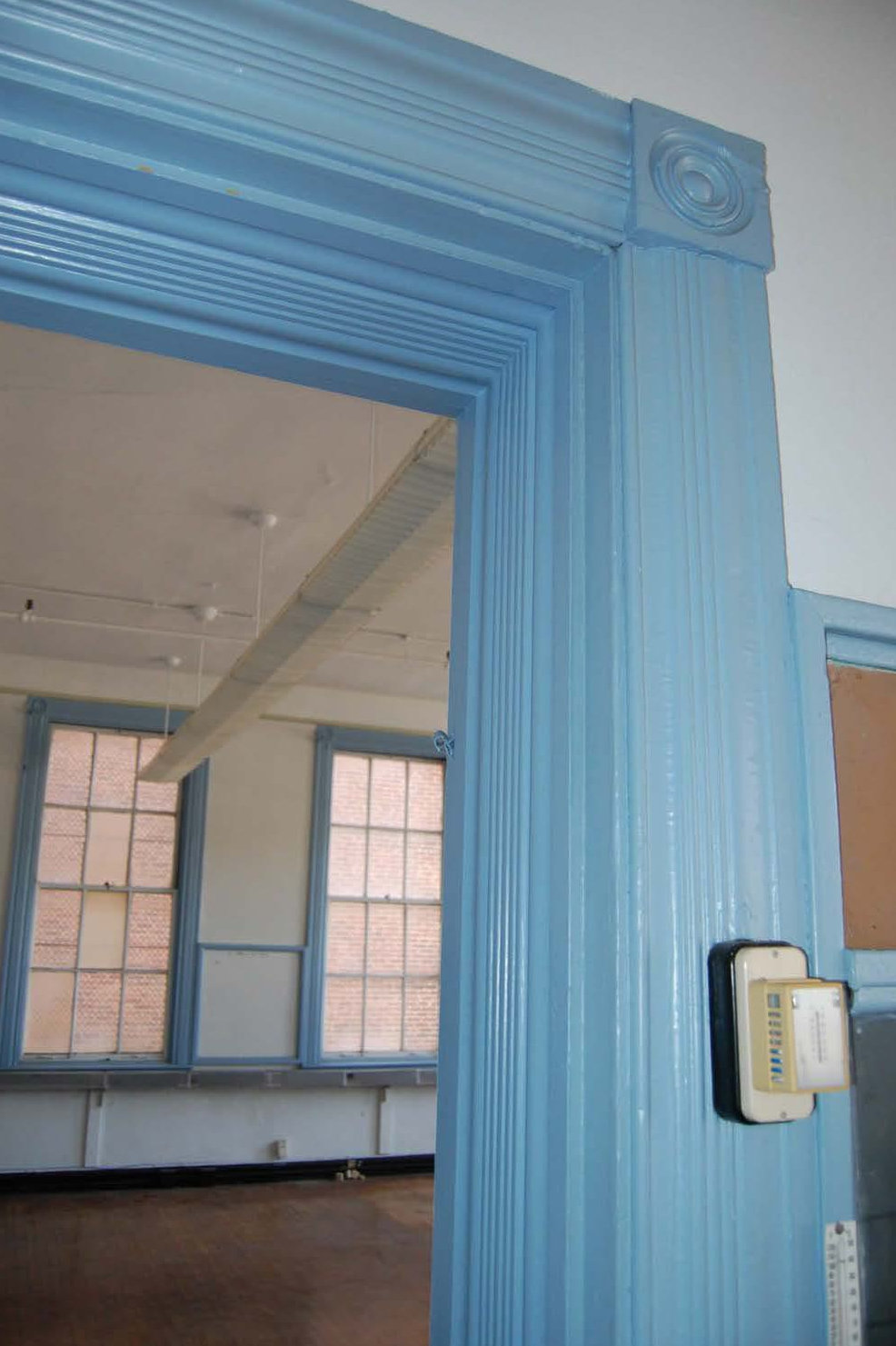 Gratiot School, St. Louis Missouri First Floor Detail of Millwork on Door Surround of Central Block, looking Southwest (2015)