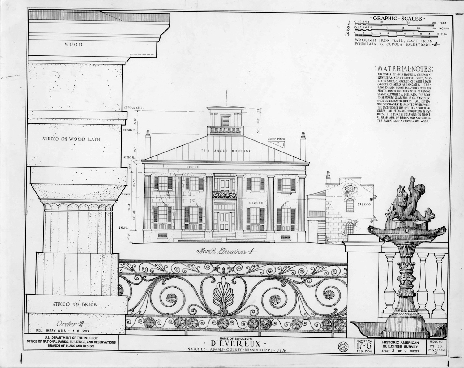 D'Evereux Hall House, Natchez Mississippi Diagram (1971)