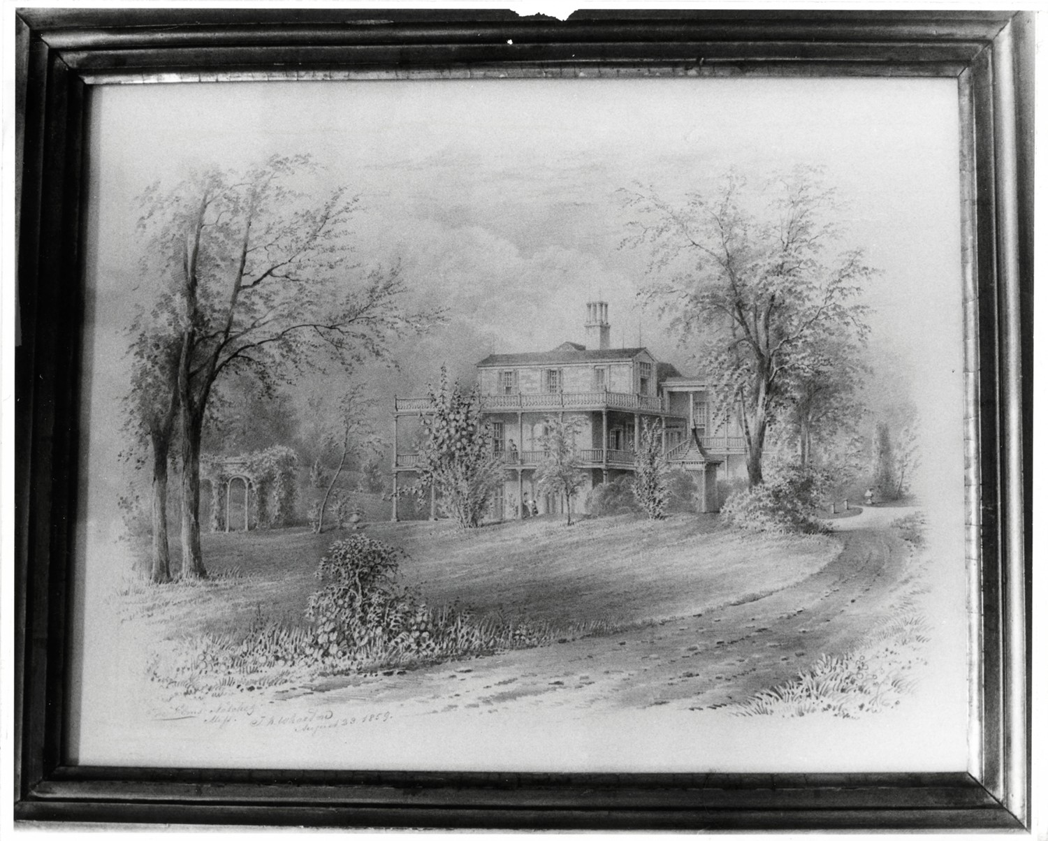 The Elms, Natchez Mississippi Pencil sketch by T.K. Wharton (1859)