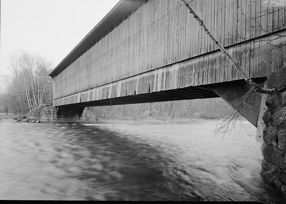Wrights Covered Bridge, Claremont New Hampshire FROM WATER LEVEL, SOUTHEAST BY 165 DEGREES. 