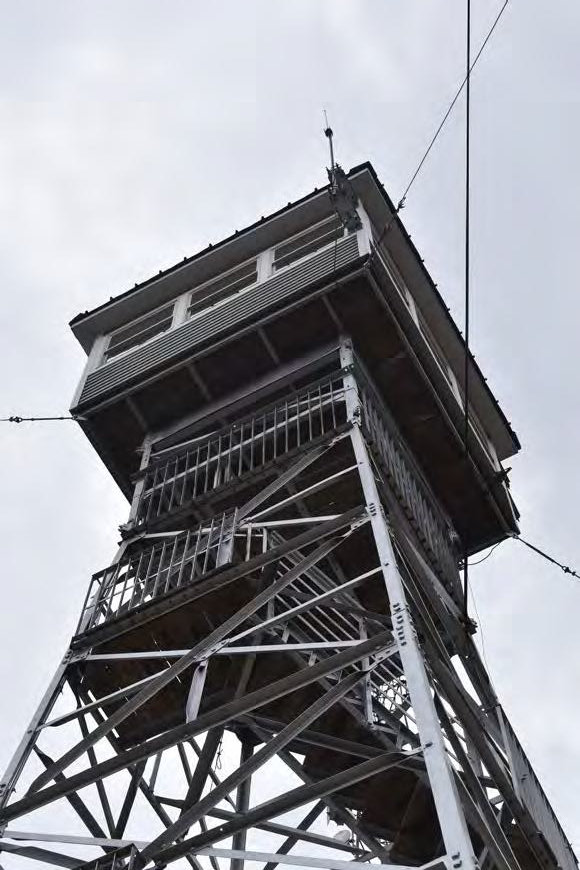 Warner Hill Fire Tower, Derry New Hampshire Detail of Fire Tower framing and cab (2022)