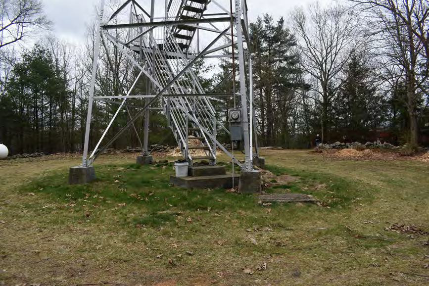 Warner Hill Fire Tower, Derry New Hampshire Detail of fire tower base and stairs (2022)