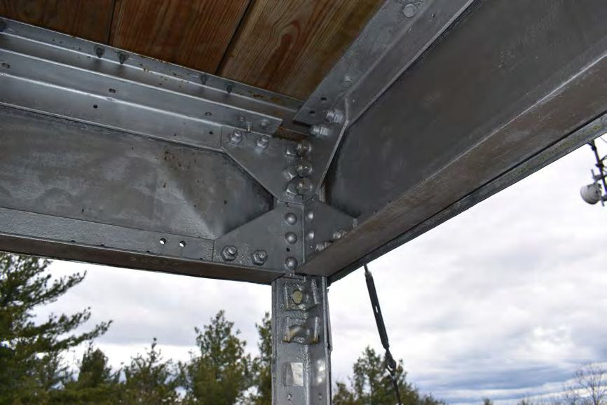 Warner Hill Fire Tower, Derry New Hampshire Fire tower framing below cab from platform (2022)