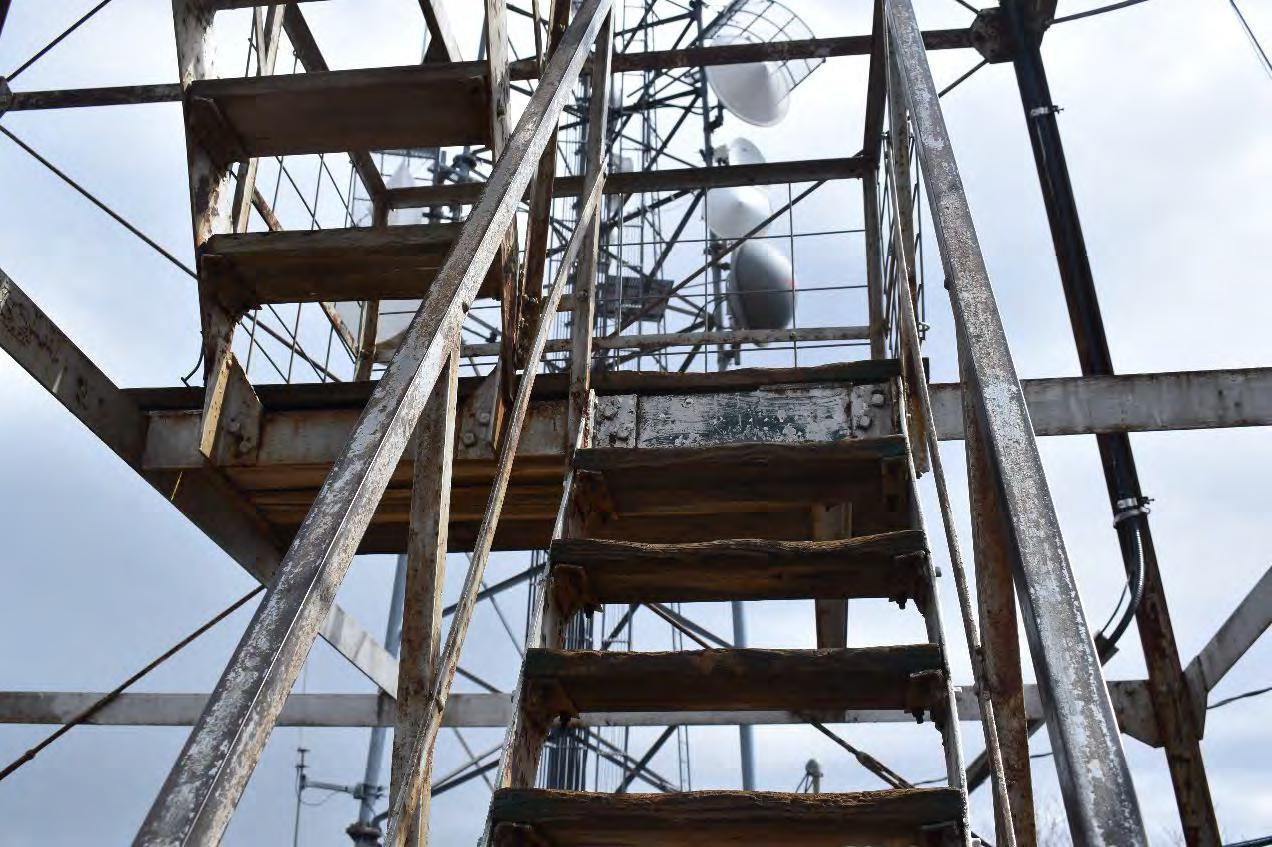 Blue Job Fire Tower, Farmington New Hampshire Detail of fire tower stairs and steel structure (2022)