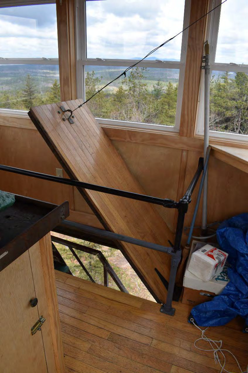 Blue Job Fire Tower, Farmington New Hampshire Interior of fire tower cab and hatch to platform below (2022)