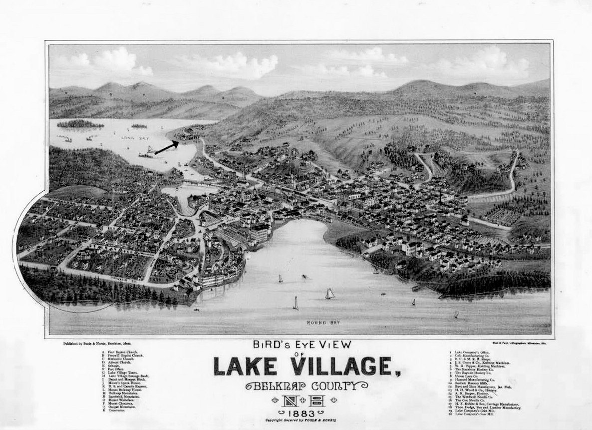 Hathaway House, Laconia New Hampshire Bird's Eye view of Lake Village (1883)