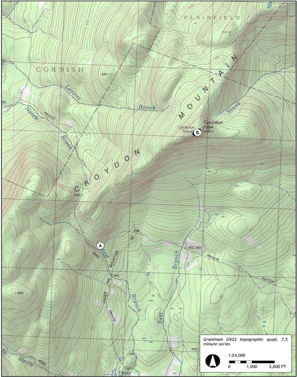Croydon Peak Fire Tower, Newport New Hampshire Area Map (2022)