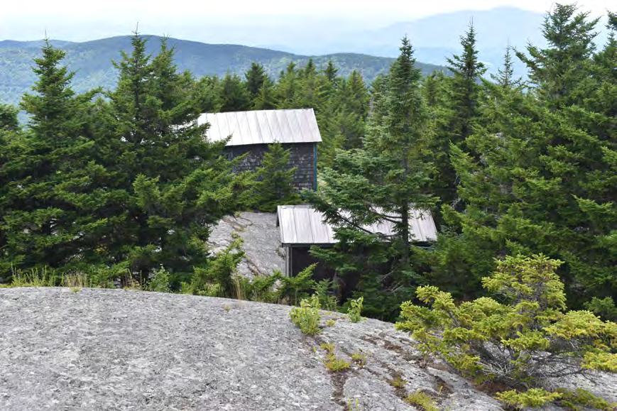 Croydon Peak Fire Tower, Newport New Hampshire View of Watchman's Cabin and Storage Building from base of Fire Tower (2022)
