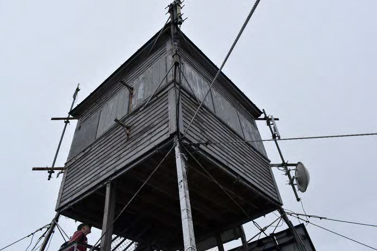 Mount Cardigan Fire Tower, Orange New Hampshire Detail of fire tower cabin, looking southeast (2022)