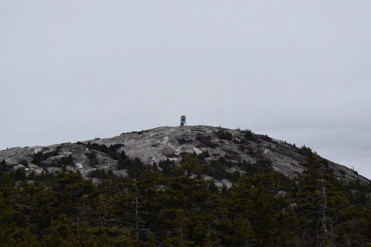 Mount Cardigan Fire Tower, Orange New Hampshire Distant view of fire tower from Cardigan's south peak, looking north (2022)