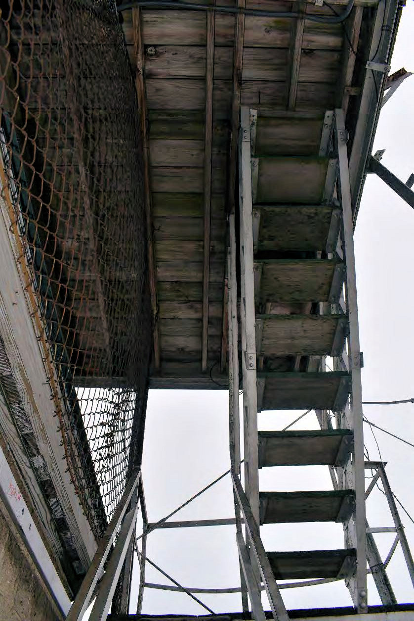 Mount Cardigan Fire Tower, Orange New Hampshire Detail of fire tower stairs ascending into the cab (2022)