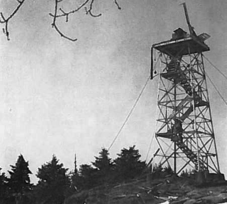 Pack Monadnock Fire Tower, Peterborough New Hampshire Pack Monadnock fire tower after 1960 lightning strike destroyed cab (1960)