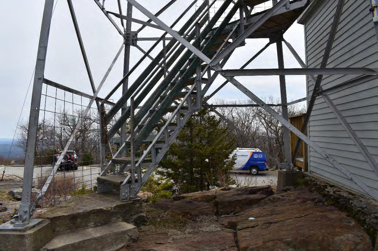 Pack Monadnock Fire Tower, Peterborough New Hampshire Ambient Air Monitoring Station (foreground) and fire tower (2022)